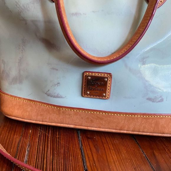 Dooney & Bourke Pebble Grain Zip Zip Satchel, Patent Leather Seafoam Green Purse - Picture 3 of 13